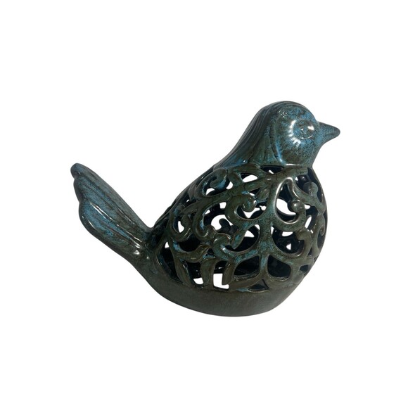 Ceramic Bird Potpourri Fragrance Sachet Holder Blue Green Crackle Glaze 7” Tall - Picture 3 of 9